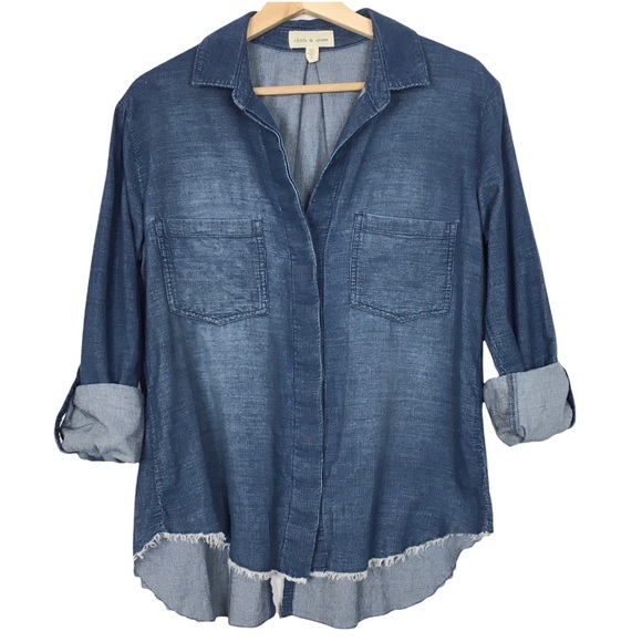 Anthropologie Cloth & Stone Slit Hem Roll Tab Long Sleeve Button Up Blouse - Picture 4 of 11